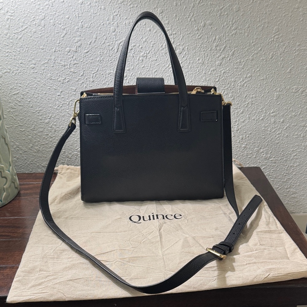 Quince Black Pebbled Leather Top-Handle Satchel with Detachable Strap